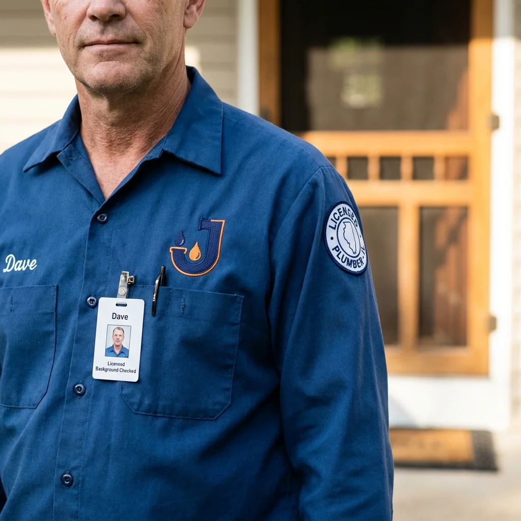 Licensed plumber showing ID badge in West Hartford, CT