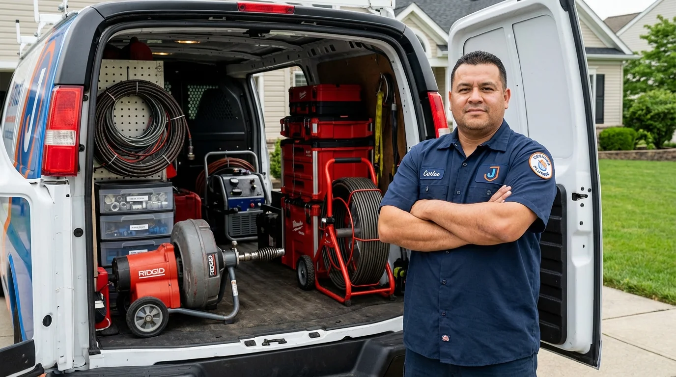 Professional drain cleaning equipment and Johns Plumbing LLC plumber in West Hartford