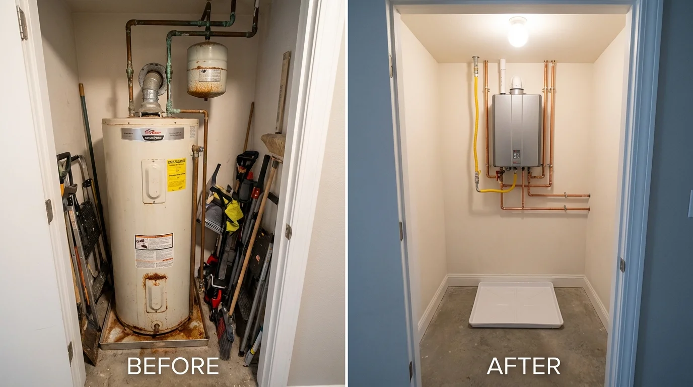 Tank water heater versus wall-mounted tankless unit comparison for West Hartford, CT homeowners