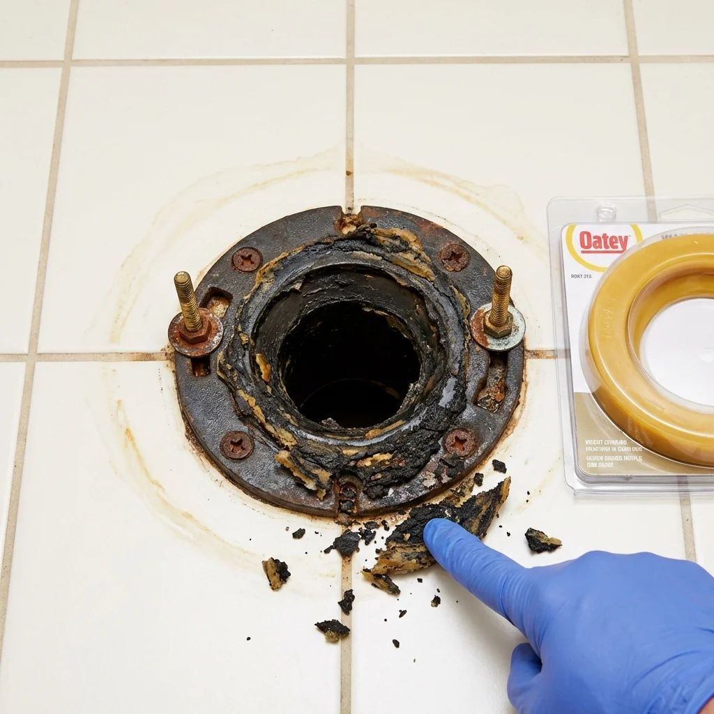 Failed wax ring showing water seepage at the base of a toilet in a West Hartford, CT home