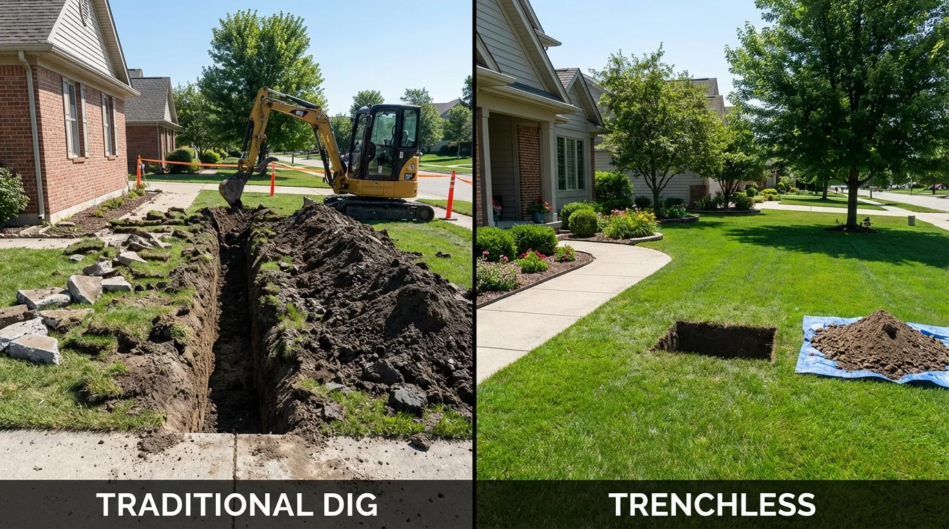 Trenchless sewer repair with minimal yard damage versus traditional excavation in West Hartford, CT